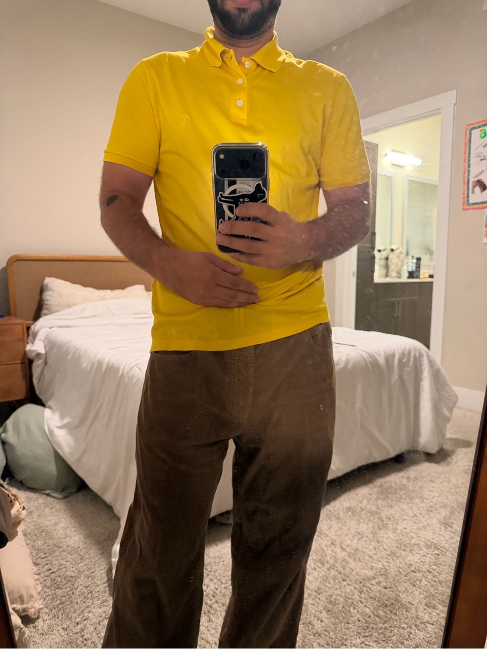 Louis Vuitton Men's Yellow Polo Shirt and Brown Pants Set